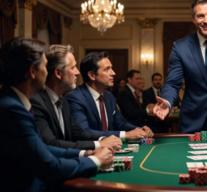 Animateur de poker encadrant une table de jeu