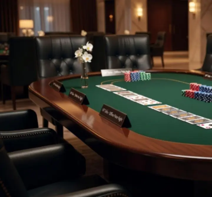 Table de poker élégante prête à accueillir les joueurs, dans un décor raffiné.